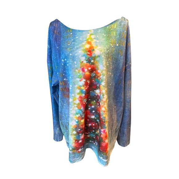 Christmas Tree Winter Wonderland Long Sleeve Tee Soft Boat Neck Noracora 3XL - Picture 1 of 5